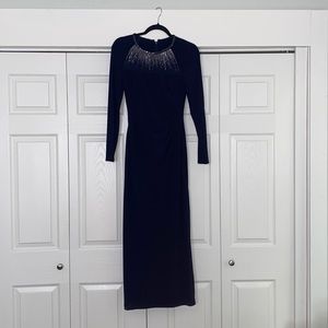 Ralph Lauren Formal Navy Beaded Long Sleeve Gown